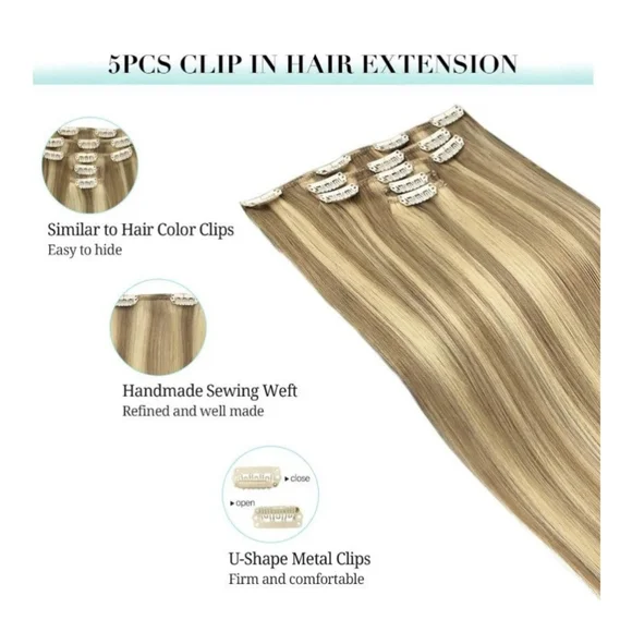 Clip ins 100% human hair extensions 22 inch - Picture 4 of 7